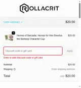 Rollacrit coupon verification screenshot