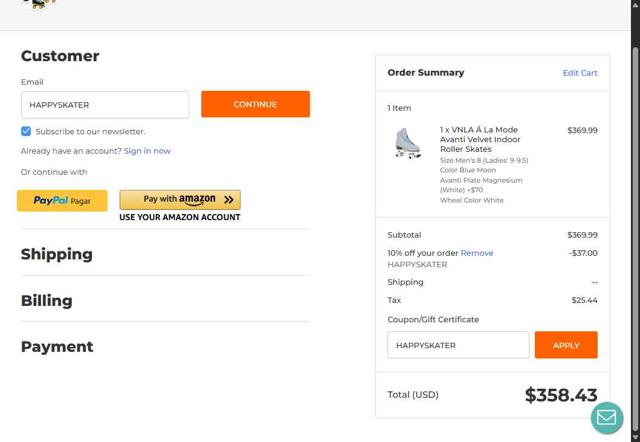 RollerSkateNation checkout page showing RollerSkateNation promo code box | Screenshot taken by SimplyCodes community member on Sep 13, 2025