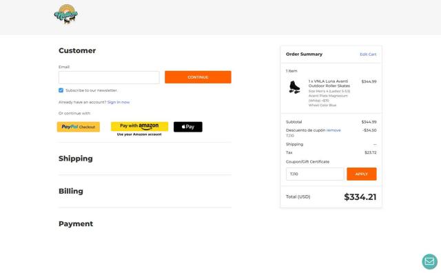 RollerSkateNation checkout page showing RollerSkateNation promo code box | Screenshot taken by SimplyCodes community member on May 18, 2025