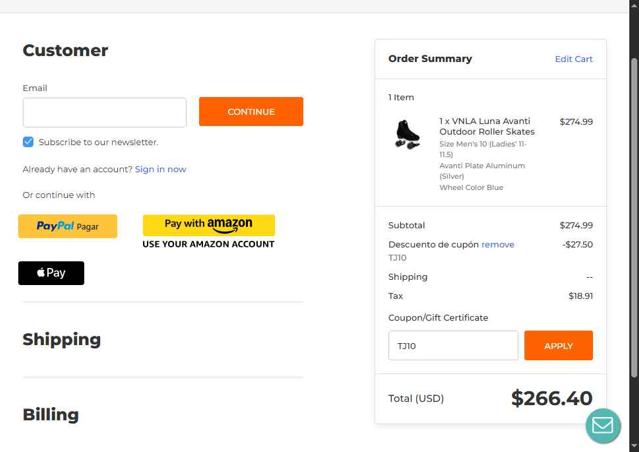 RollerSkateNation checkout page showing RollerSkateNation promo code box | Screenshot taken by SimplyCodes community member on May 8, 2025