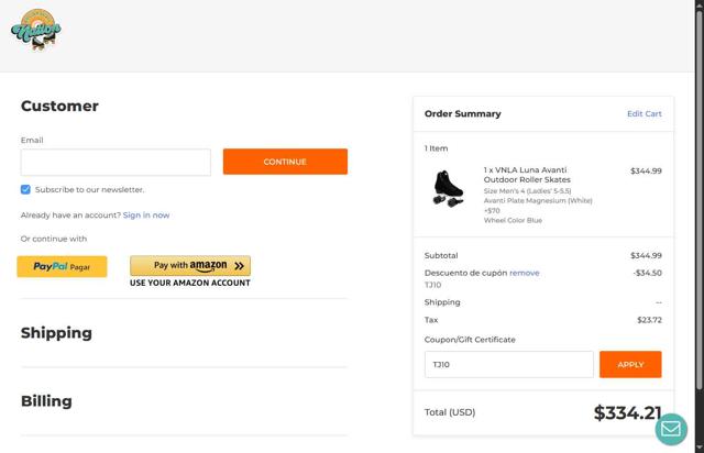RollerSkateNation checkout page showing RollerSkateNation promo code box | Screenshot taken by SimplyCodes community member on May 18, 2025