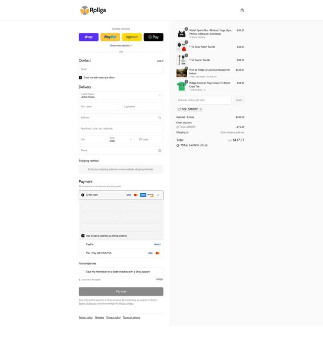Rollga checkout page showing Rollga discount code box | Screenshot taken by SimplyCodes community member on Sep 4, 2025