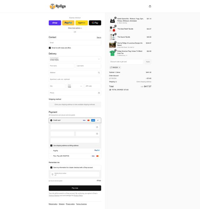 Rollga checkout page showing Rollga discount code box | Screenshot taken by SimplyCodes community member on Sep 12, 2025