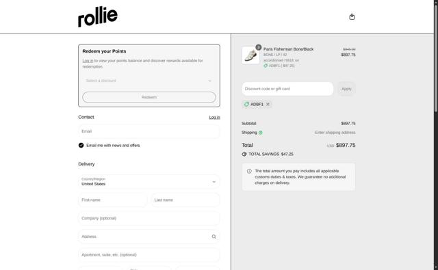 Rollie Nation checkout page showing Rollie Nation discount code box | Screenshot taken by SimplyCodes community member on Sep 3, 2025