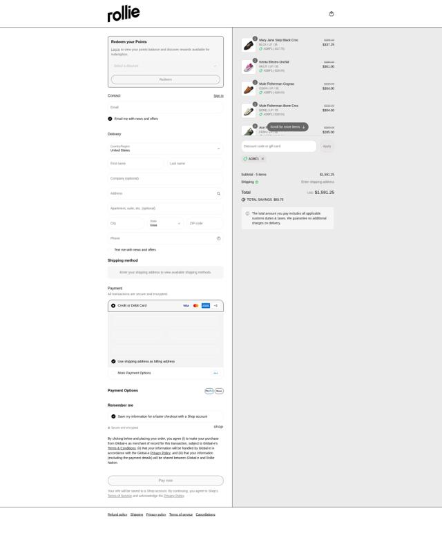 Rollie Nation checkout page showing Rollie Nation discount code box | Screenshot taken by SimplyCodes community member on Sep 12, 2025
