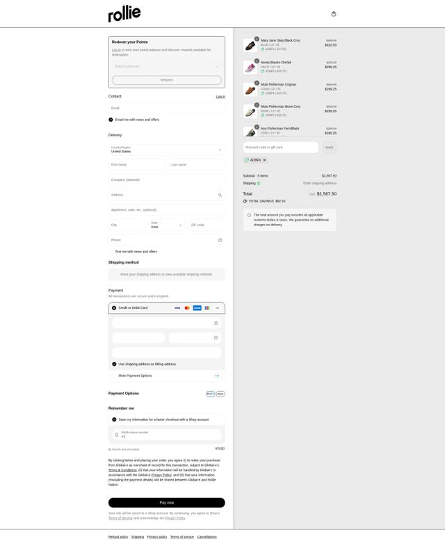 Rollie Nation checkout page showing Rollie Nation discount code box | Screenshot taken by SimplyCodes community member on Sep 8, 2025