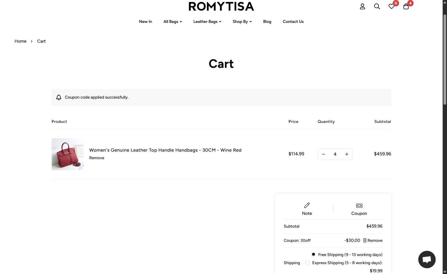 Romy Tisa checkout page showing Romy Tisa promo code box | Screenshot taken by SimplyCodes community member on Dec 31, 2025