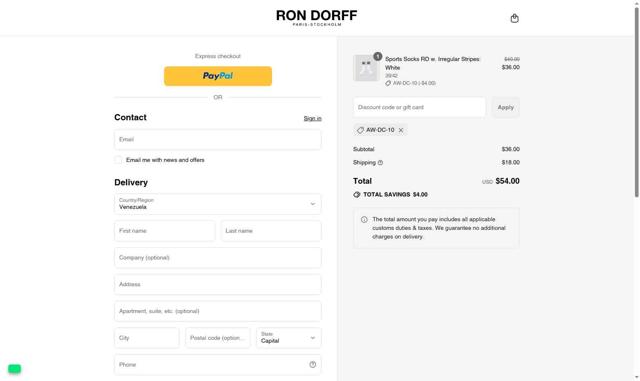 Ron Dorff checkout page showing Ron Dorff coupon code box | Screenshot taken by SimplyCodes community member on Sep 12, 2025