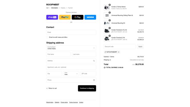 Roofnest checkout page showing Roofnest discount code box | Screenshot taken by SimplyCodes community member on Jul 31, 2025