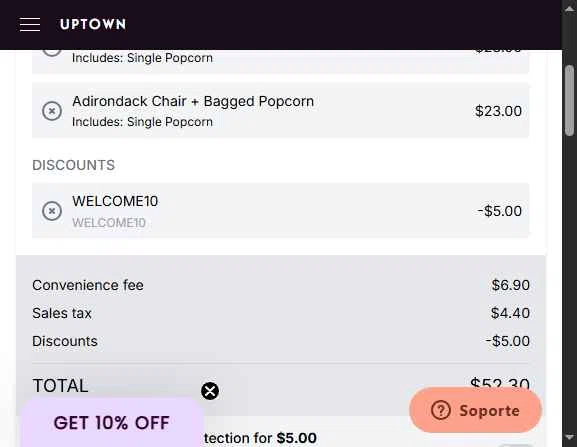 Rooftop Cinema Club checkout page showing Rooftop Cinema Club promo code box | Screenshot taken by SimplyCodes community member on Sep 22, 2025