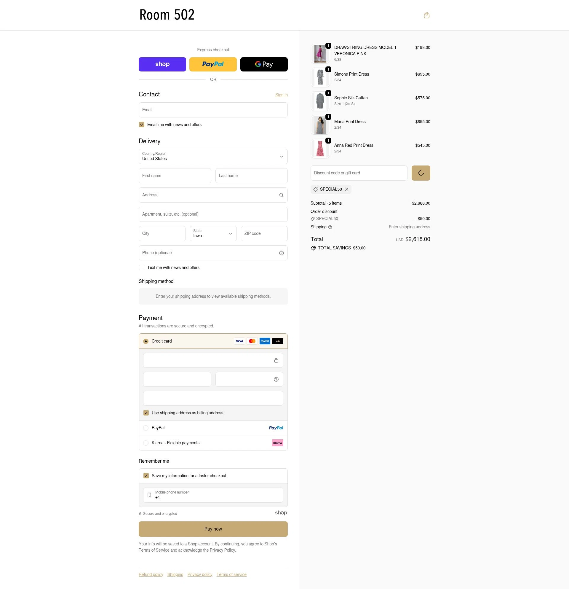 Room 502 checkout page showing Room 502 promo code box | Screenshot taken by SimplyCodes community member on Jan 2, 2026