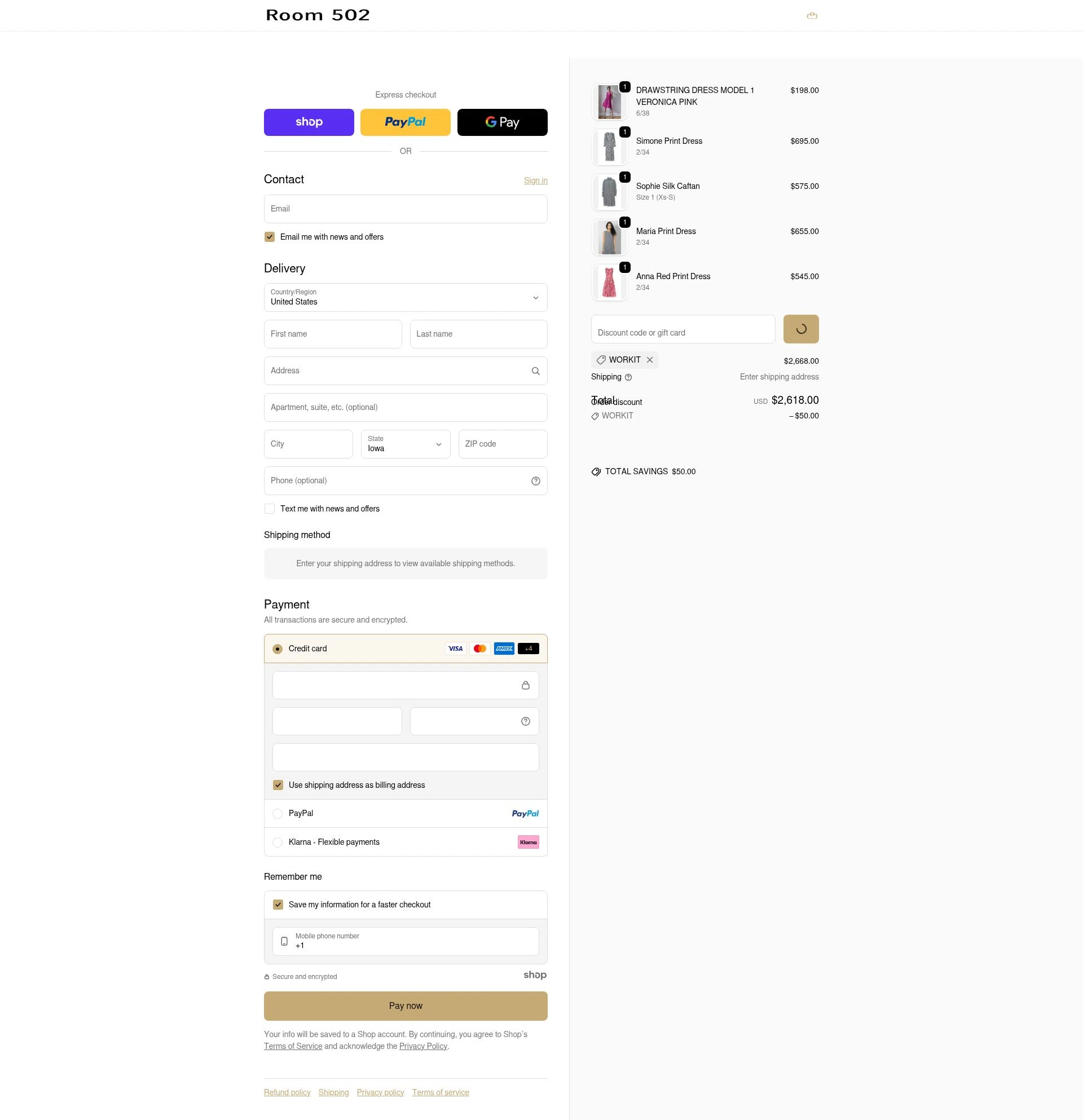 Room 502 checkout page showing Room 502 promo code box | Screenshot taken by SimplyCodes community member on Jan 2, 2026