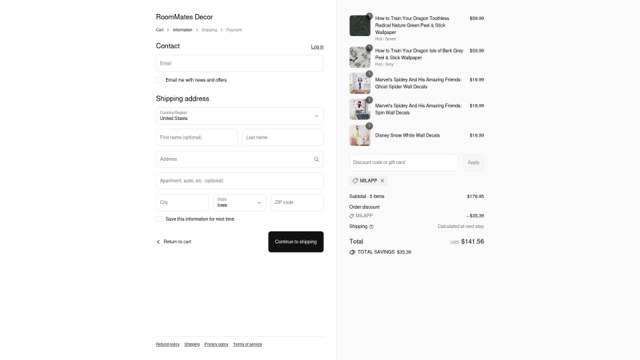 RoomMates checkout page showing RoomMates promo code box | Screenshot taken by SimplyCodes community member on Sep 6, 2025