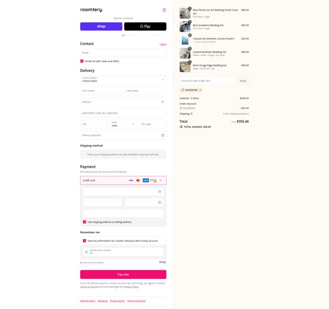 roomtery checkout page showing roomtery discount code box | Screenshot taken by SimplyCodes community member on Sep 1, 2025
