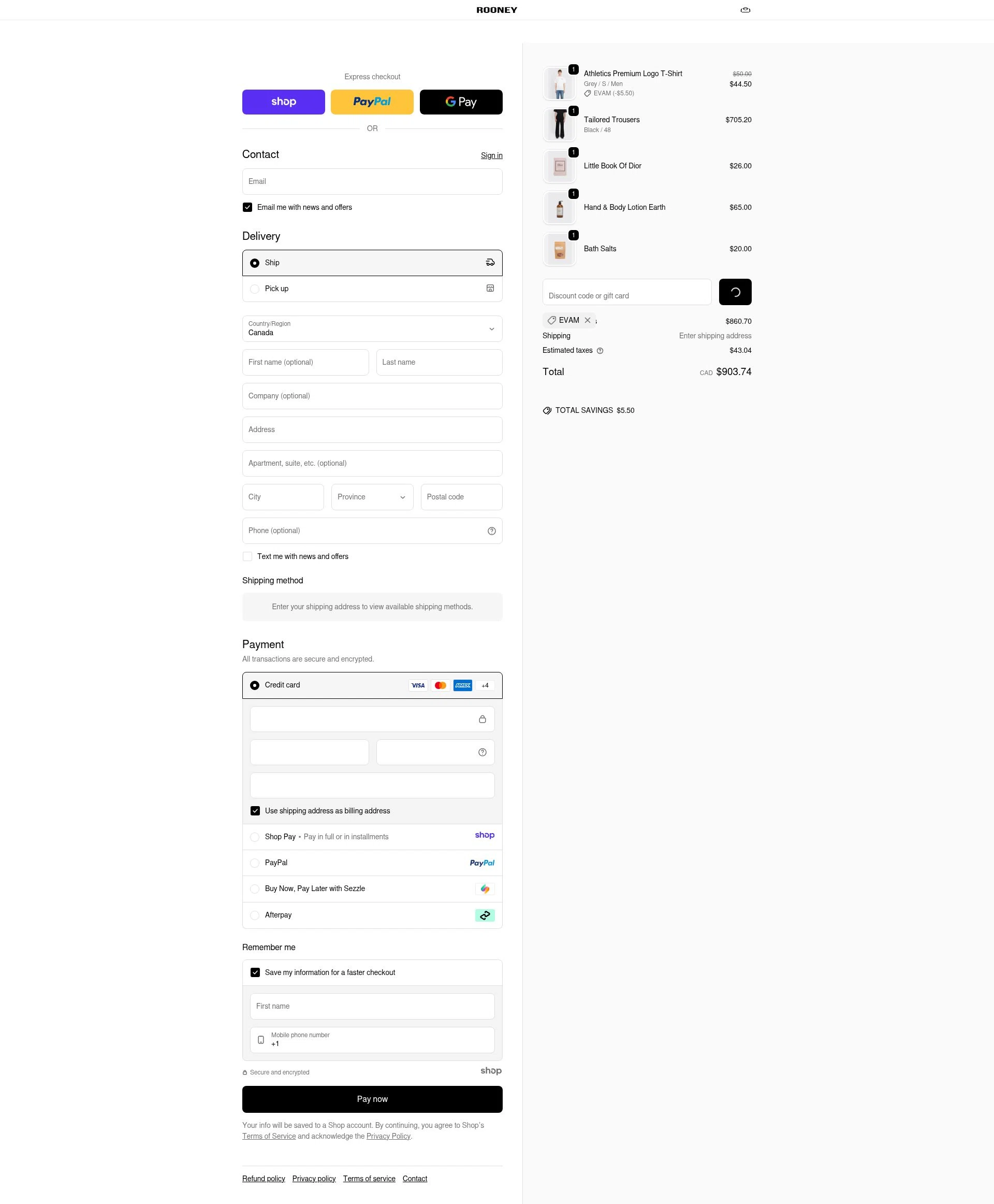 Rooney Shop checkout page showing Rooney Shop promo code box | Screenshot taken by SimplyCodes community member on Dec 27, 2025