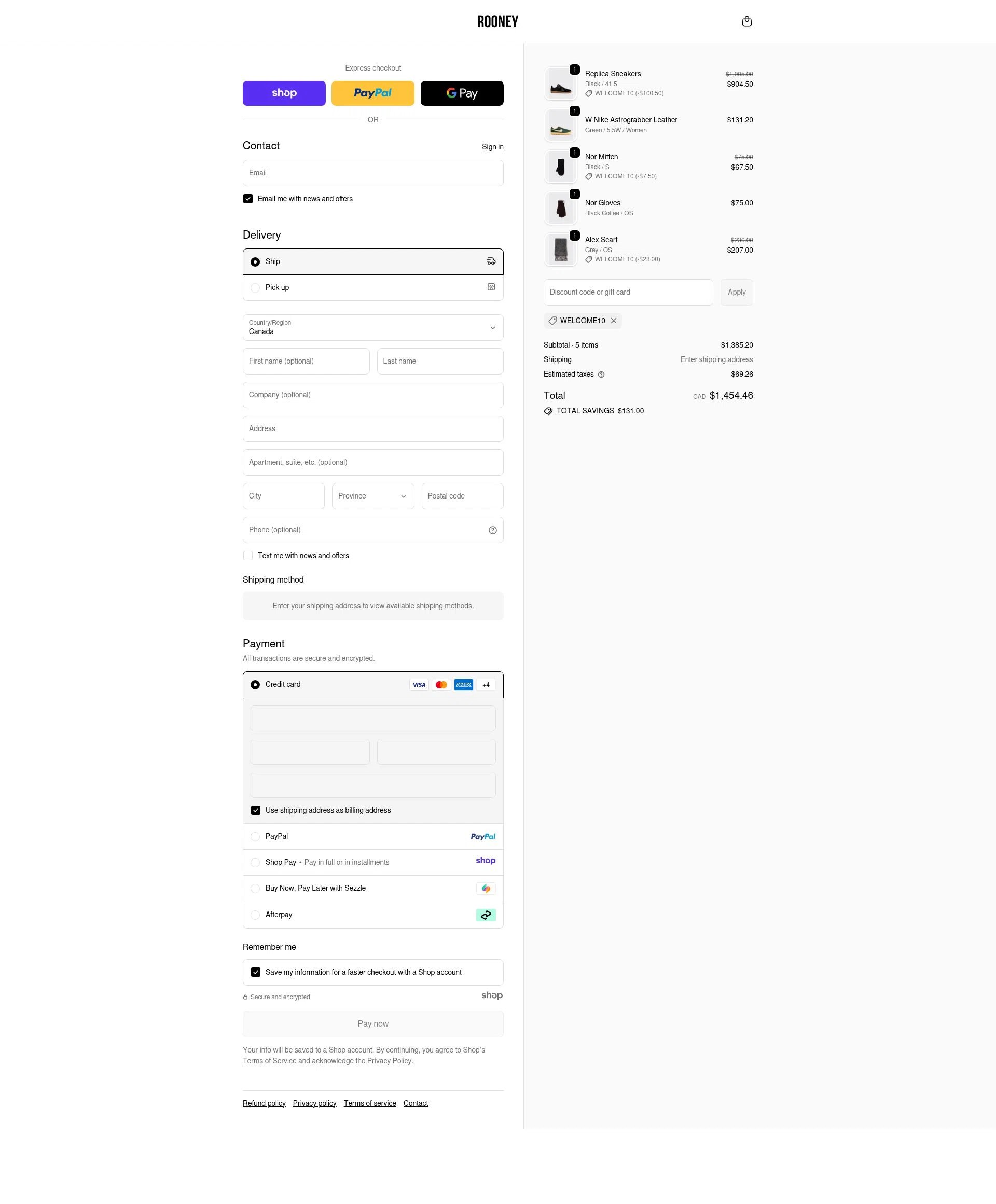 Rooney Shop checkout page showing Rooney Shop promo code box | Screenshot taken by SimplyCodes community member on Dec 10, 2025