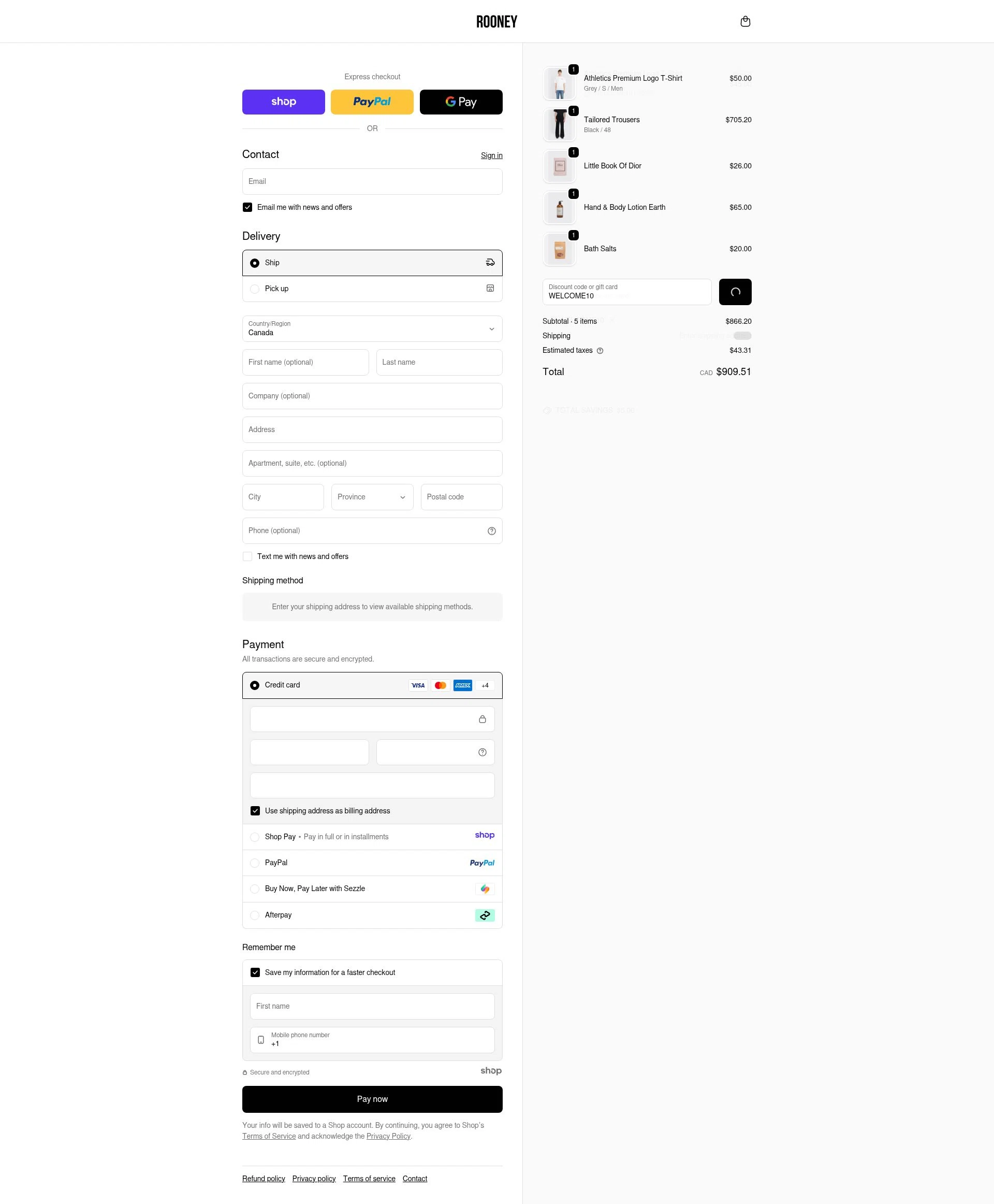 Rooney Shop checkout page showing Rooney Shop promo code box | Screenshot taken by SimplyCodes community member on Dec 27, 2025