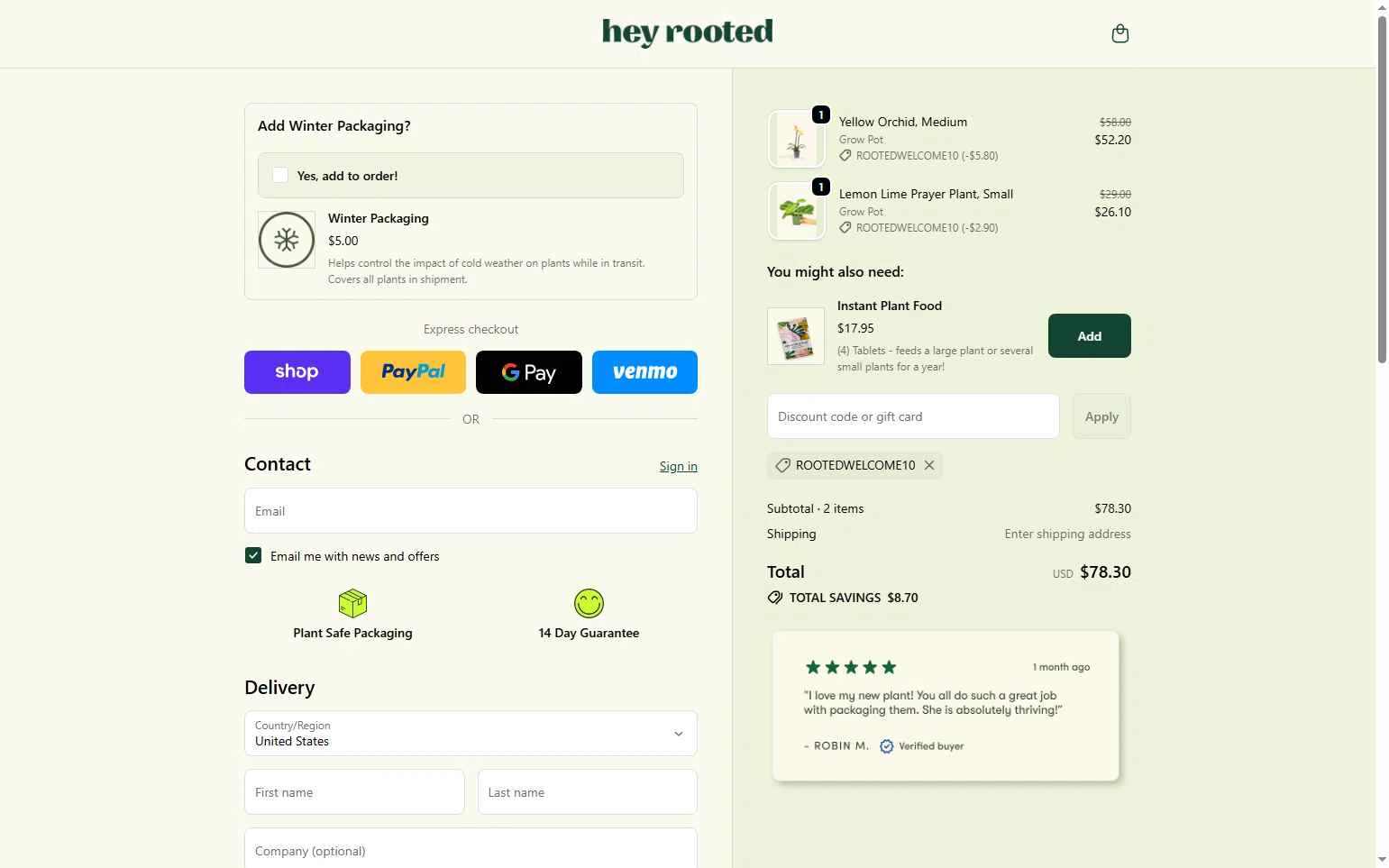 Rooted checkout page showing Rooted discount code box | Screenshot taken by SimplyCodes community member on Feb 7, 2026