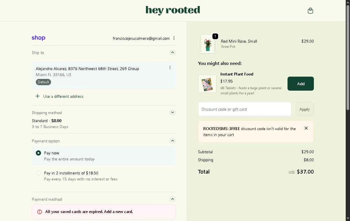 Rooted checkout page showing Rooted discount code box | Screenshot taken by SimplyCodes community member on Feb 7, 2026
