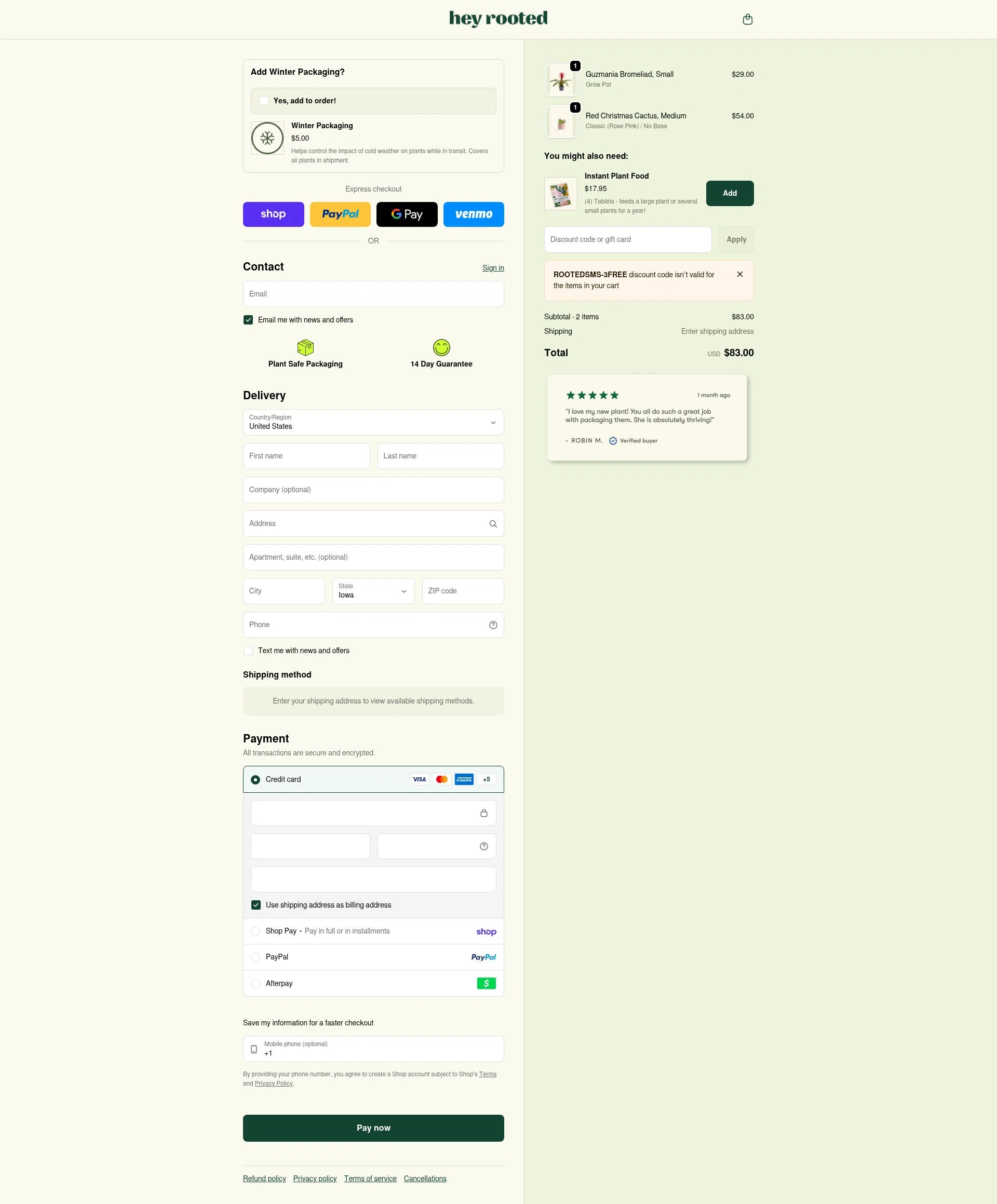 Rooted checkout page showing Rooted discount code box | Screenshot taken by SimplyCodes community member on Feb 6, 2026