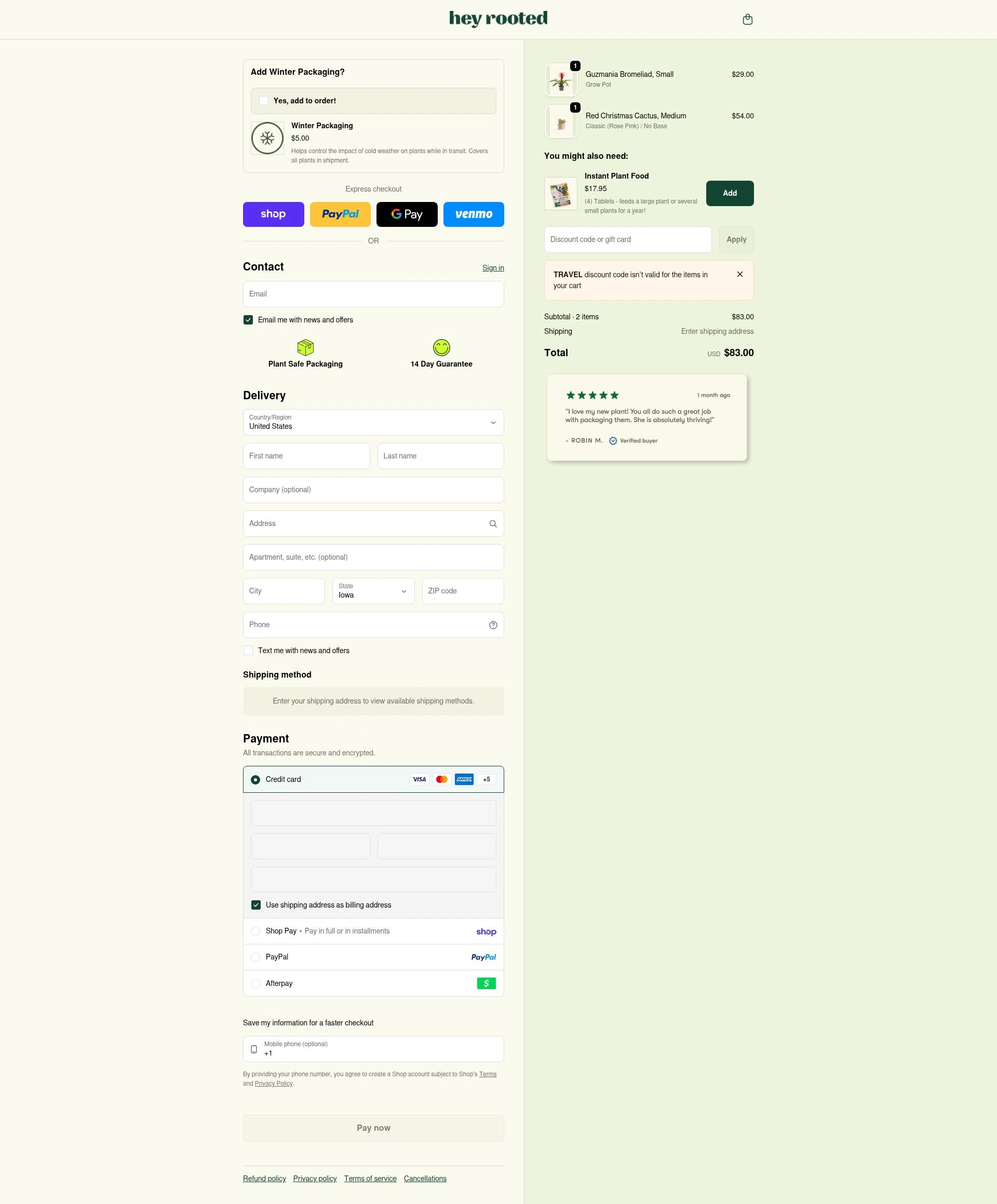 Rooted checkout page showing Rooted discount code box | Screenshot taken by SimplyCodes community member on Feb 1, 2026