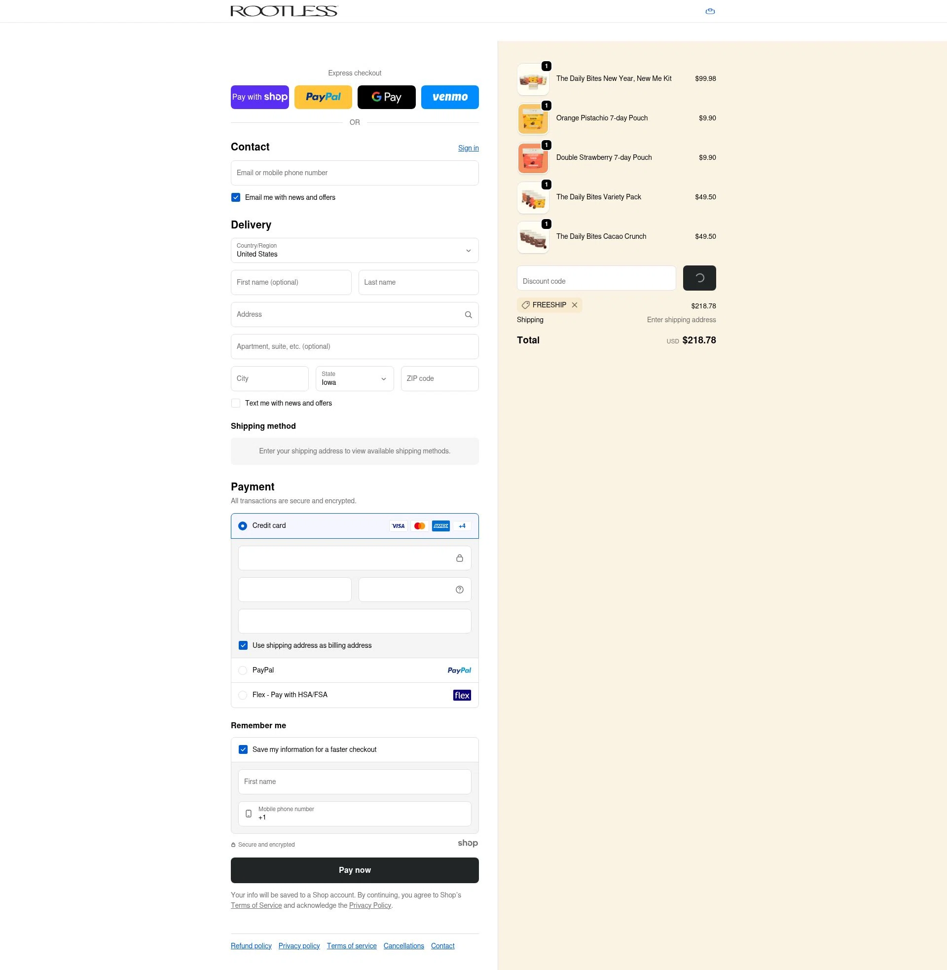 Rootless checkout page showing Rootless discount code box | Screenshot taken by SimplyCodes community member on Jan 7, 2026