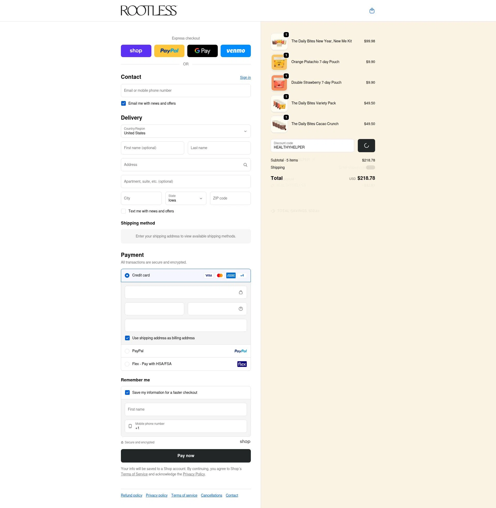 Rootless checkout page showing Rootless discount code box | Screenshot taken by SimplyCodes community member on Jan 2, 2026