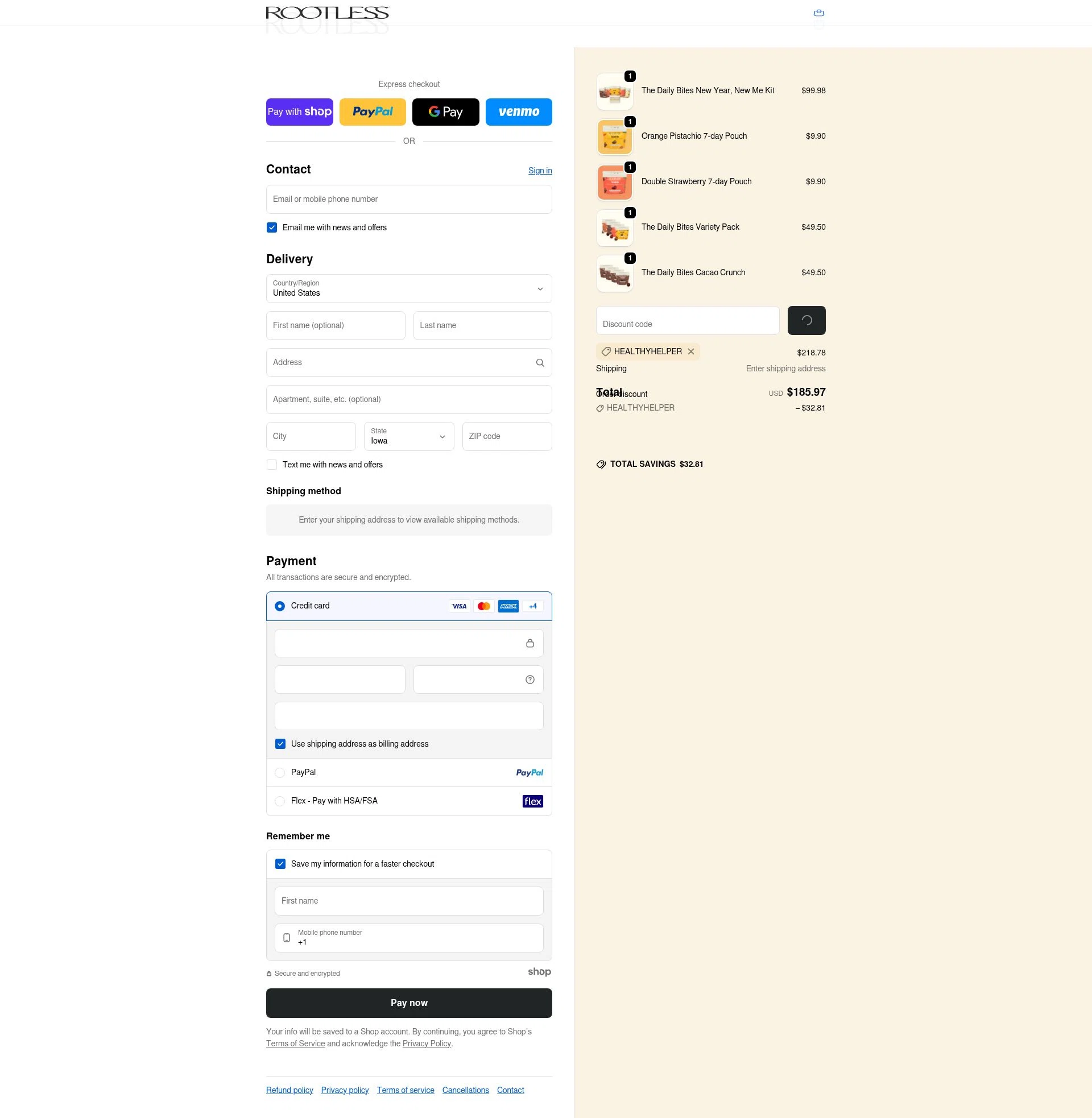 Rootless checkout page showing Rootless discount code box | Screenshot taken by SimplyCodes community member on Jan 7, 2026
