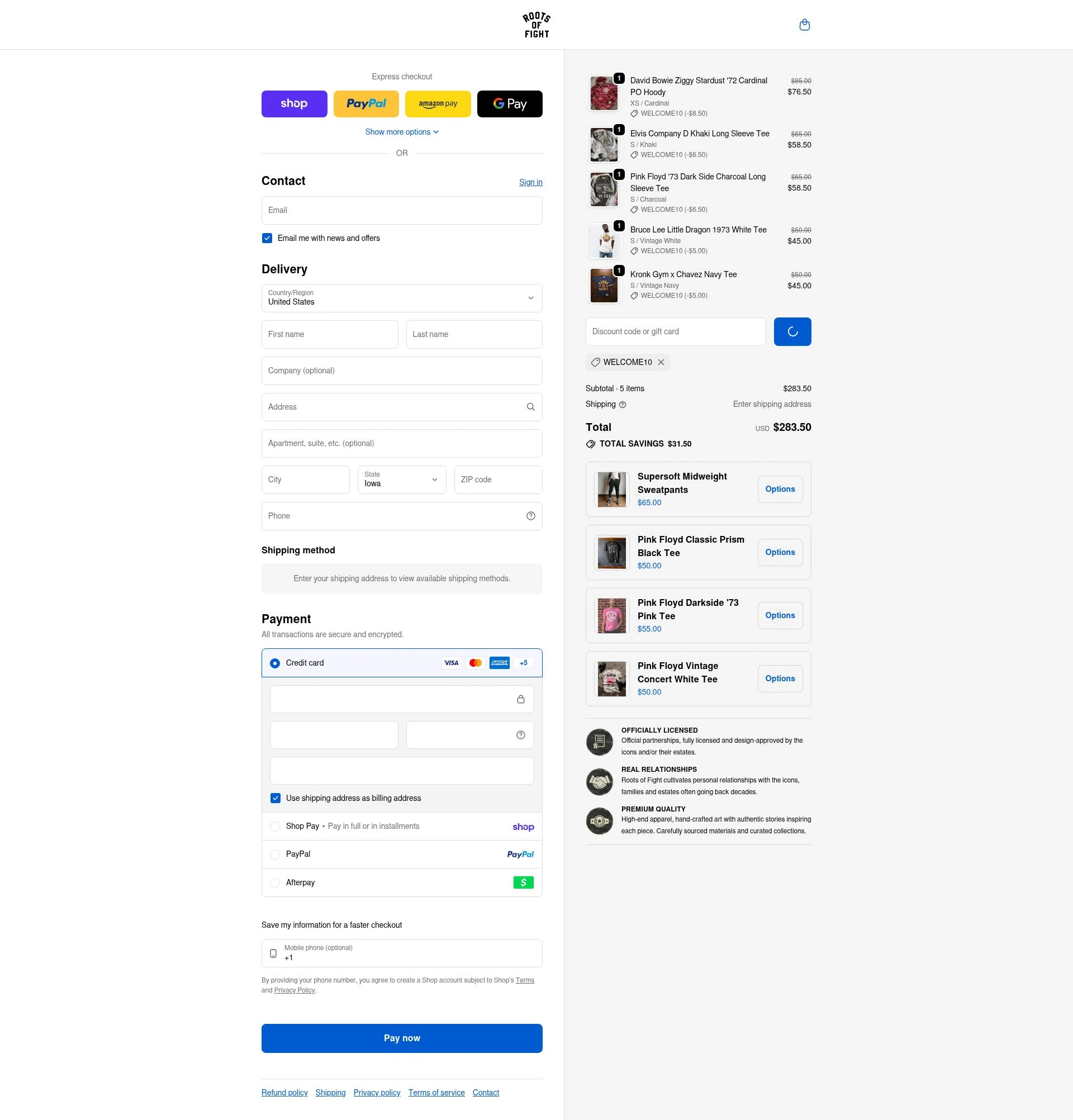 Roots of Fight checkout page showing Roots of Fight discount code box | Screenshot taken by SimplyCodes community member on Feb 2, 2026