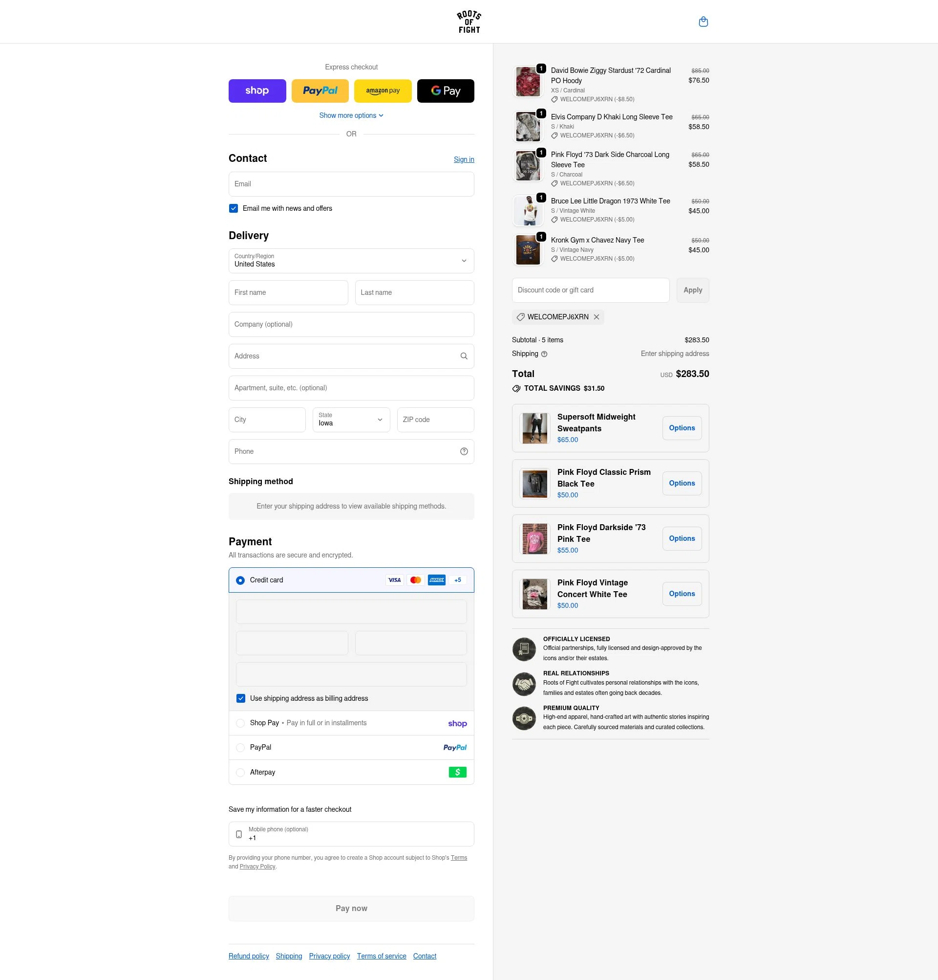 Roots of Fight checkout page showing Roots of Fight discount code box | Screenshot taken by SimplyCodes community member on Feb 2, 2026
