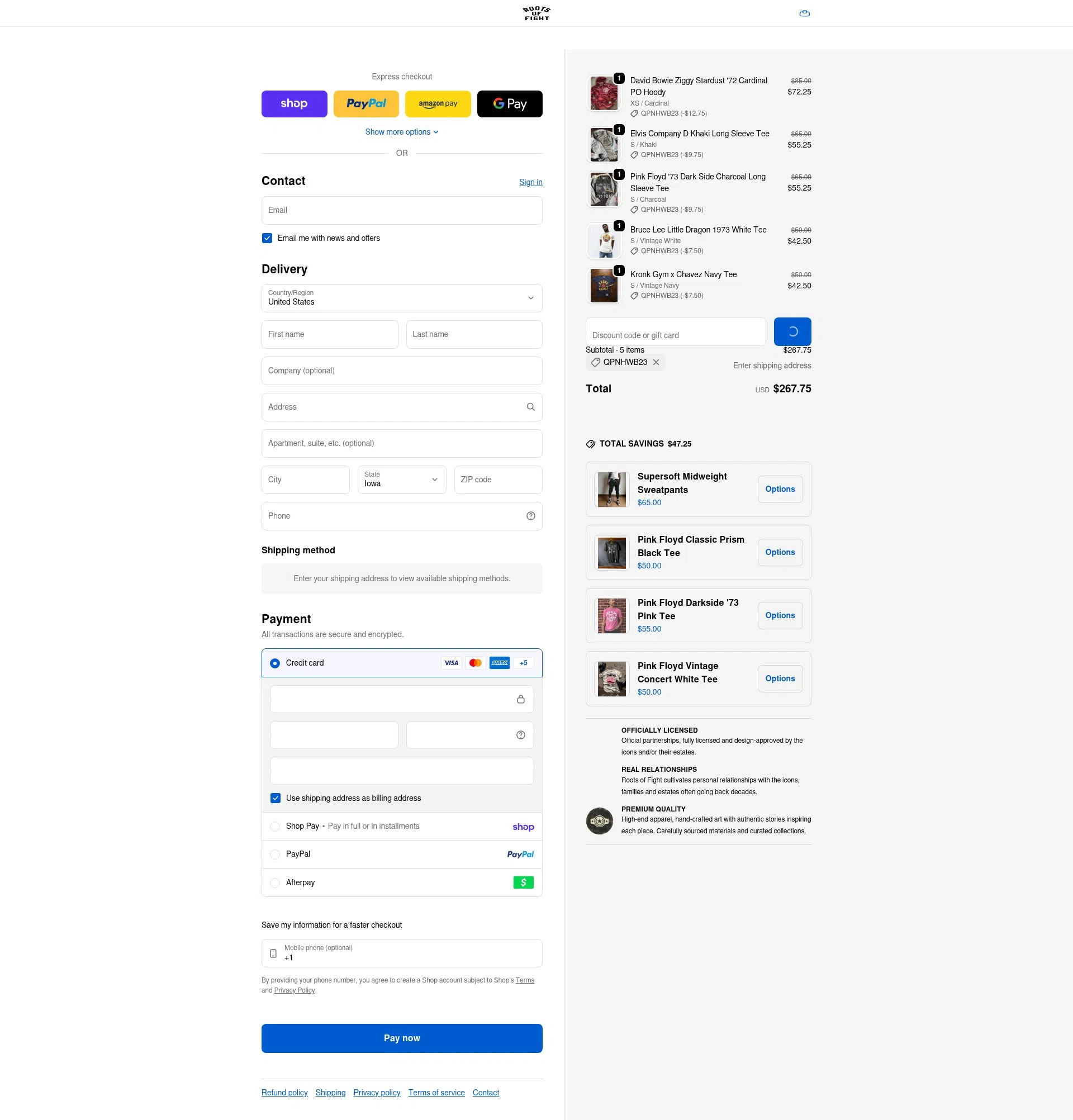 Roots of Fight checkout page showing Roots of Fight discount code box | Screenshot taken by SimplyCodes community member on Feb 2, 2026