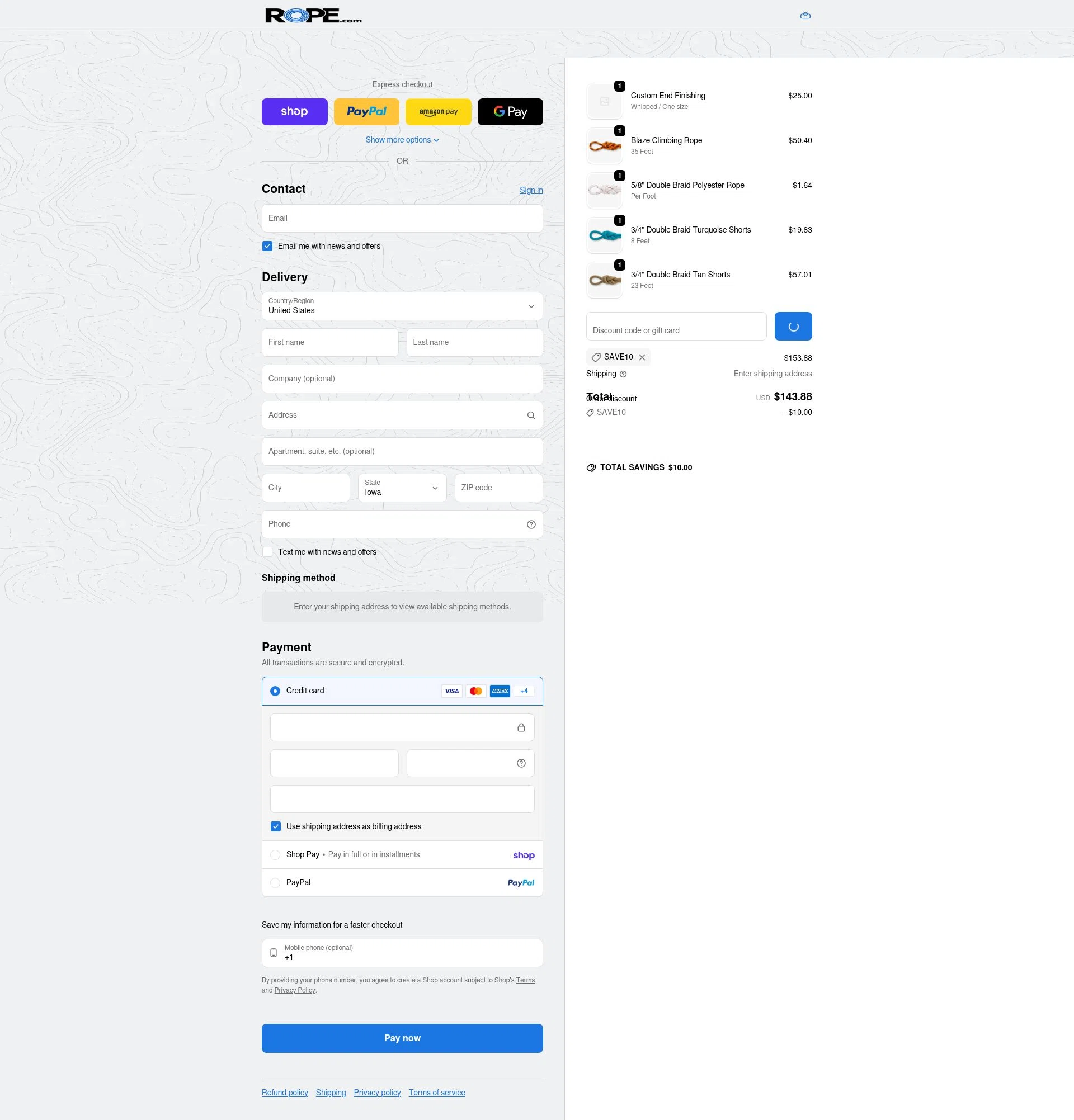 ROPE.com checkout page showing ROPE.com promo code box | Screenshot taken by SimplyCodes community member on Feb 11, 2026