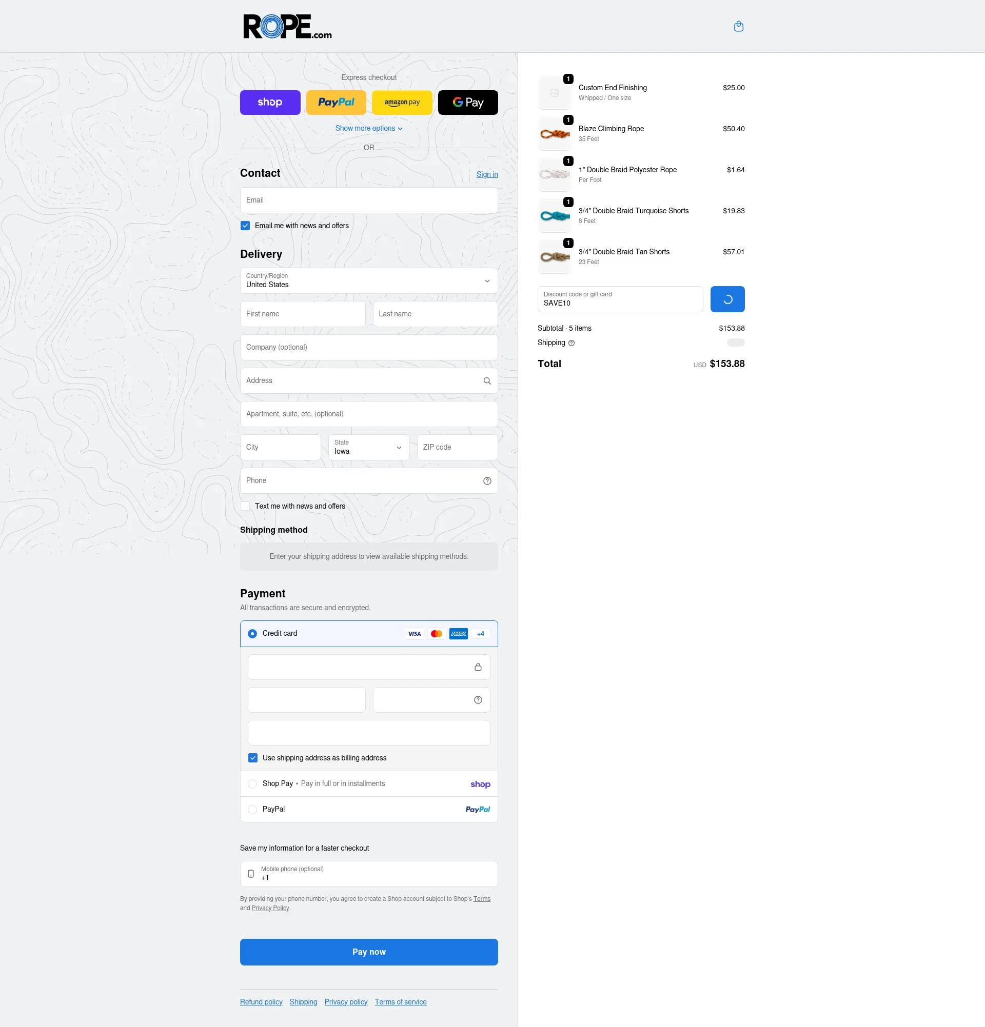 ROPE.com checkout page showing ROPE.com promo code box | Screenshot taken by SimplyCodes community member on Feb 7, 2026