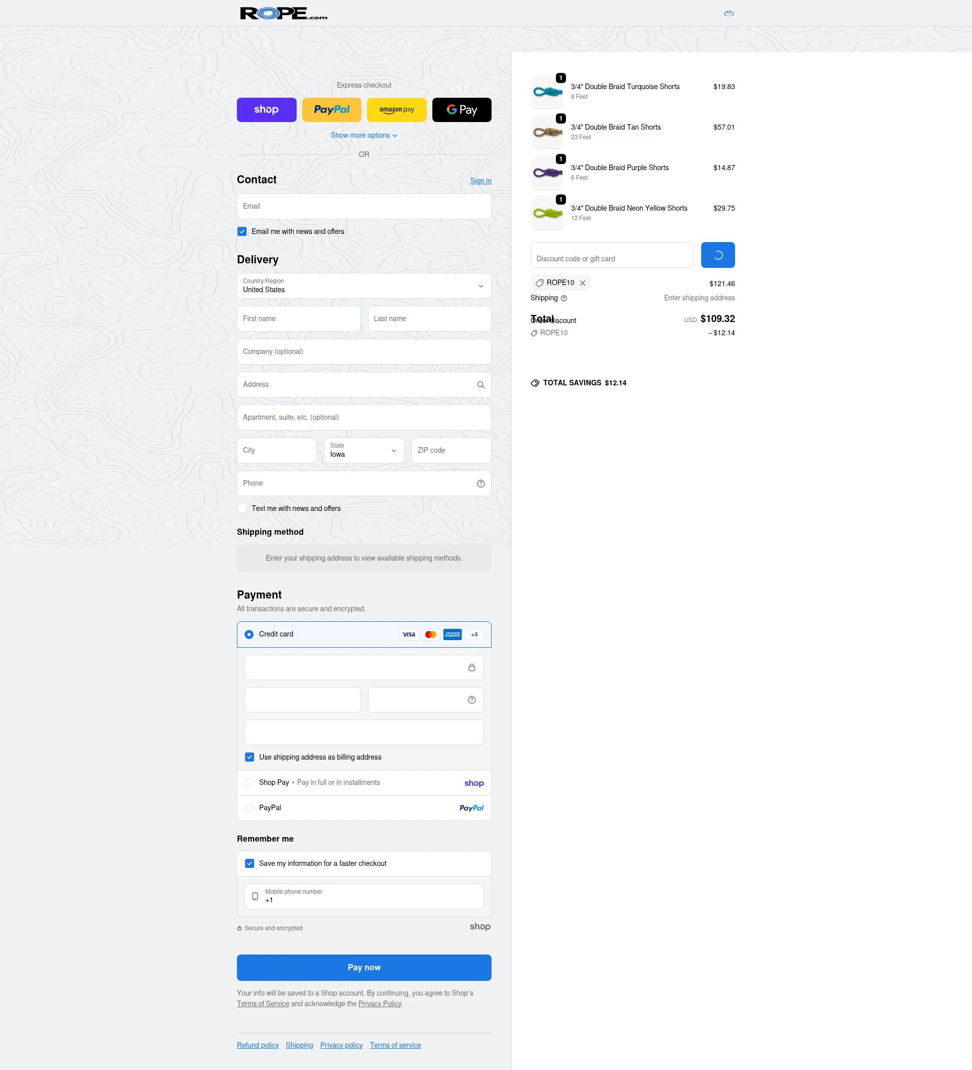 ROPE.com checkout page showing ROPE.com promo code box | Screenshot taken by SimplyCodes community member on Jan 29, 2026