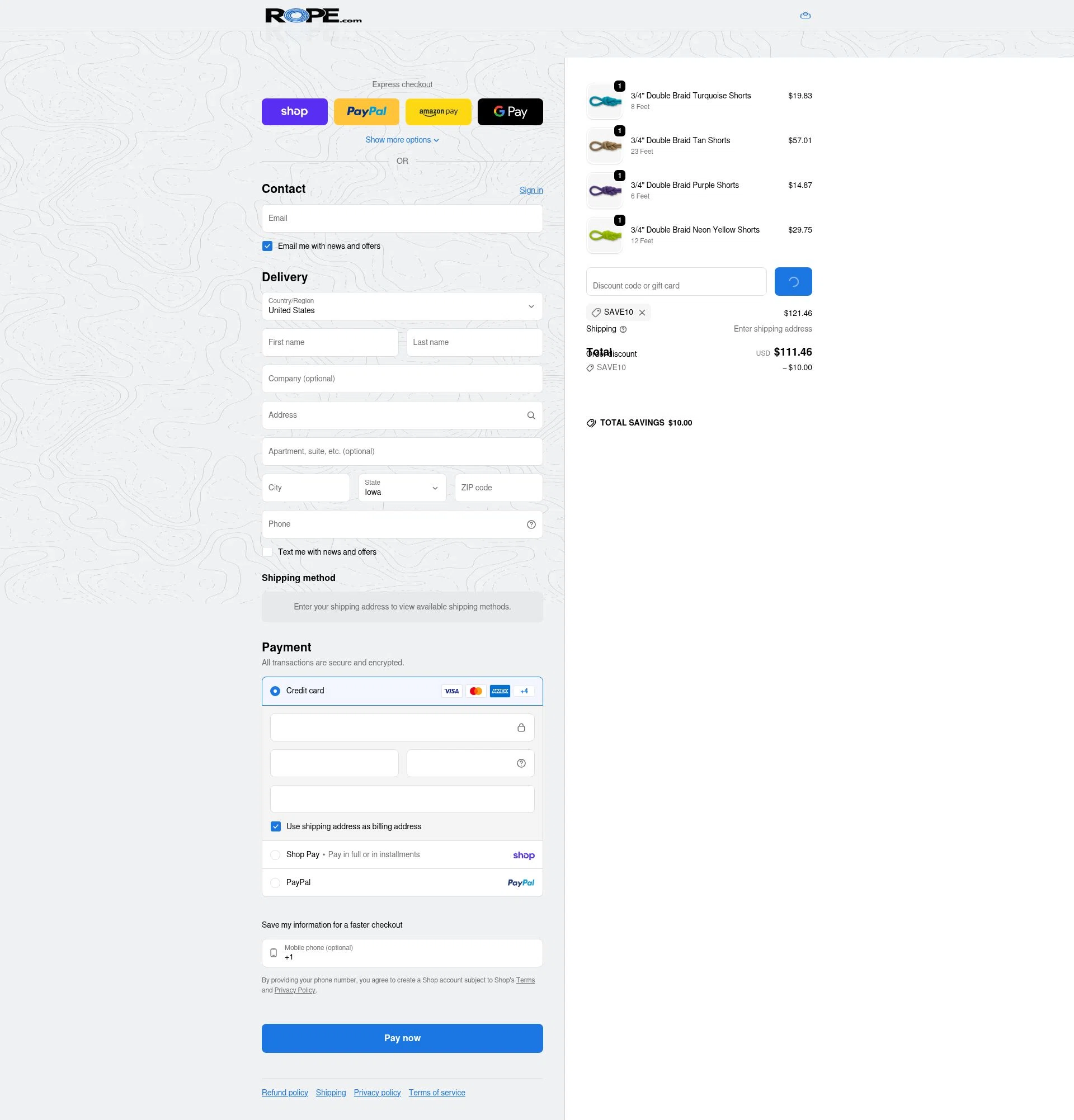 ROPE.com checkout page showing ROPE.com promo code box | Screenshot taken by SimplyCodes community member on Feb 3, 2026