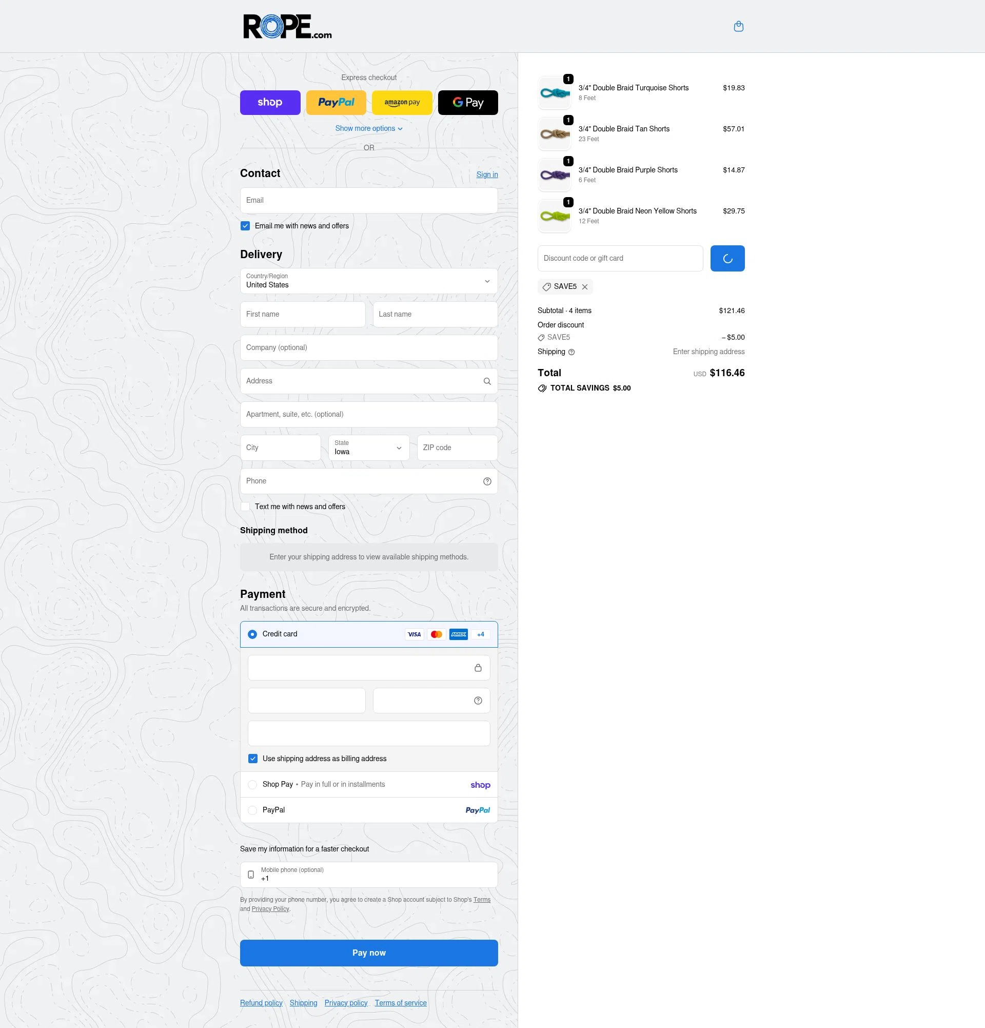 ROPE.com checkout page showing ROPE.com promo code box | Screenshot taken by SimplyCodes community member on Feb 3, 2026