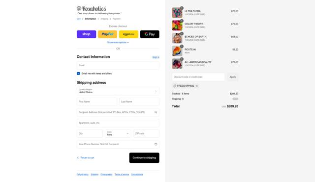 Rosaholics checkout page showing Rosaholics discount code box | Screenshot taken by SimplyCodes community member on Sep 13, 2025