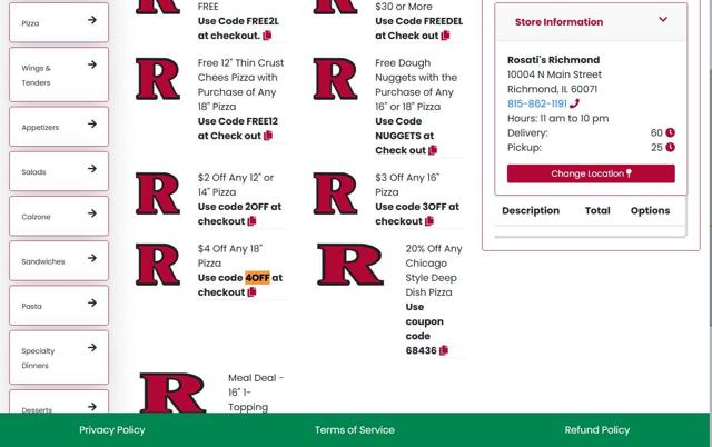 Rosati's checkout page showing Rosati's promo code box | Screenshot taken by SimplyCodes community member on Sep 14, 2025