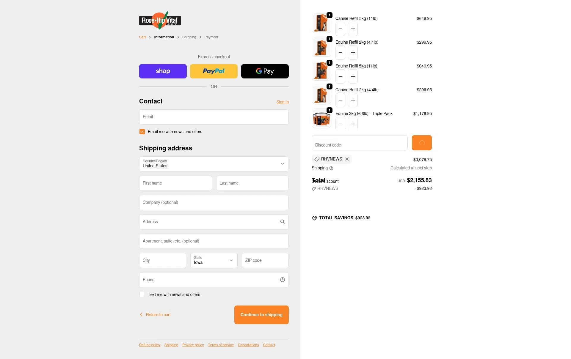 Rose Hip Vital checkout page showing Rose Hip Vital discount code box | Screenshot taken by SimplyCodes community member on Feb 4, 2026