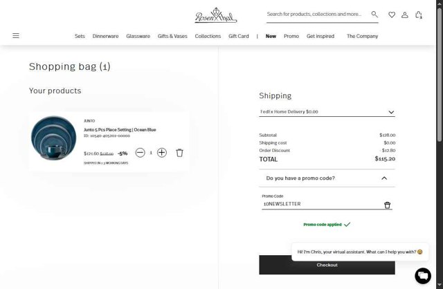 Rosenthal checkout page showing Rosenthal discount code box | Screenshot taken by SimplyCodes community member on May 7, 2025