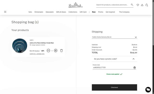 Rosenthal checkout page showing Rosenthal discount code box | Screenshot taken by SimplyCodes community member on May 7, 2025