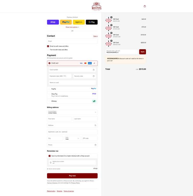 Rosepops checkout page showing Rosepops discount code box | Screenshot taken by SimplyCodes community member on Sep 16, 2025