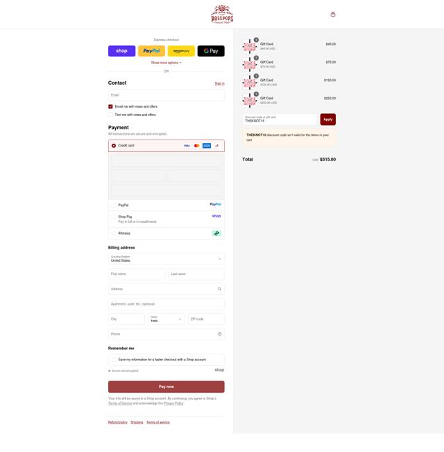 Rosepops checkout page showing Rosepops discount code box | Screenshot taken by SimplyCodes community member on Sep 16, 2025