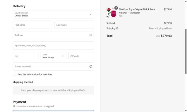 Rose Toy Official checkout page showing Rose Toy Official coupon code box | Screenshot taken by SimplyCodes community member on Aug 30, 2025