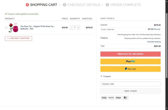 Rose Toy Official checkout page showing Rose Toy Official coupon code box | Screenshot taken by SimplyCodes community member on Jun 21, 2025