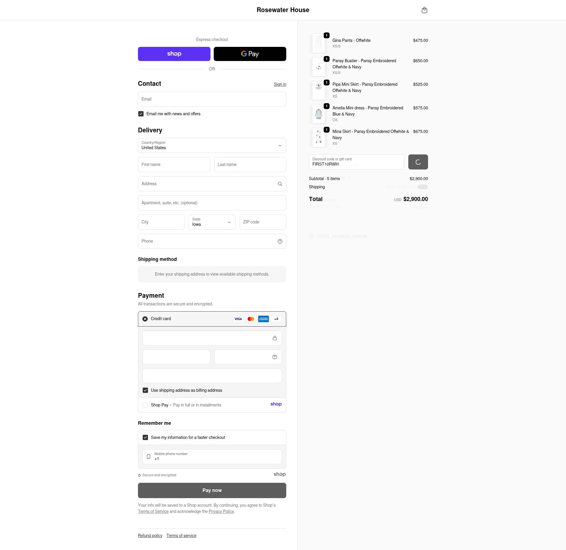 RosewaterHouse checkout page showing RosewaterHouse promo code box | Screenshot taken by SimplyCodes community member on Dec 23, 2025
