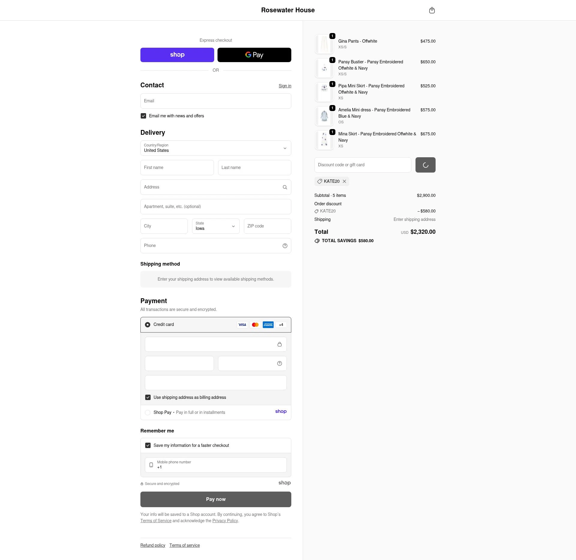 RosewaterHouse checkout page showing RosewaterHouse promo code box | Screenshot taken by SimplyCodes community member on Dec 23, 2025