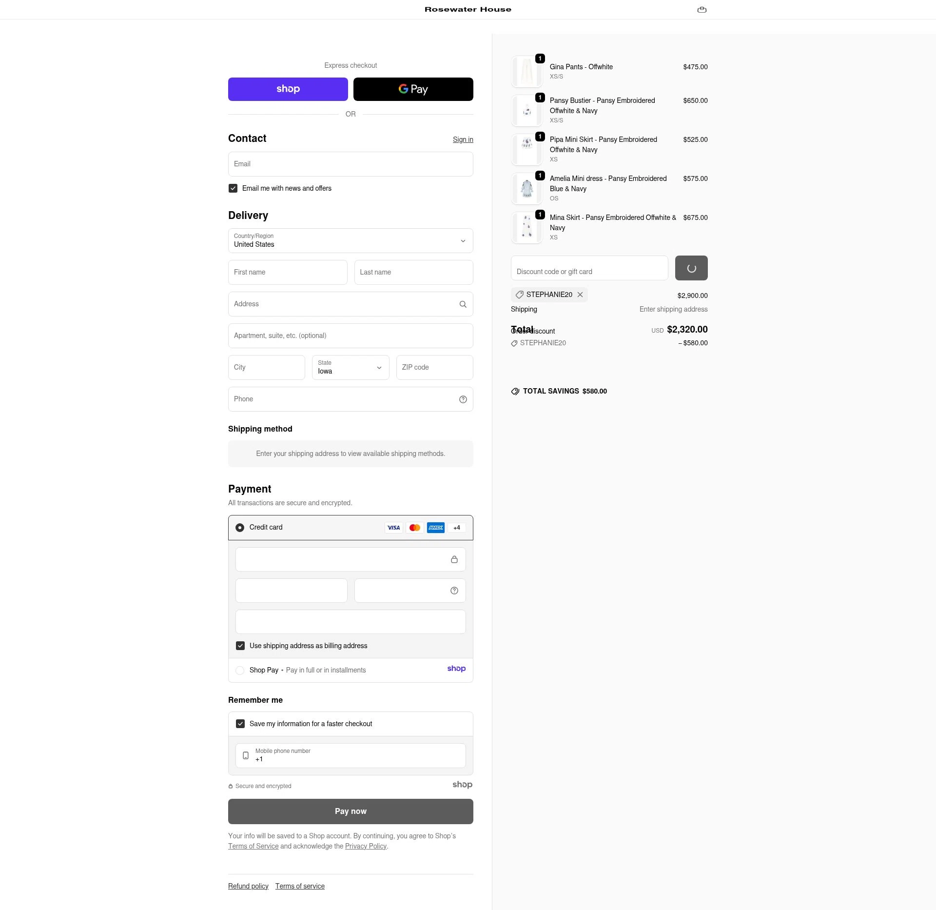 RosewaterHouse checkout page showing RosewaterHouse promo code box | Screenshot taken by SimplyCodes community member on Dec 23, 2025