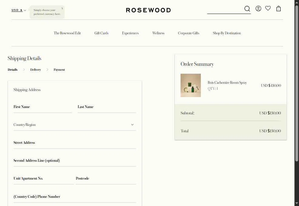Rosewood Hotels and Resorts checkout page showing Rosewood Hotels and Resorts promo code box | Screenshot taken by SimplyCodes community member on Jan 22, 2026