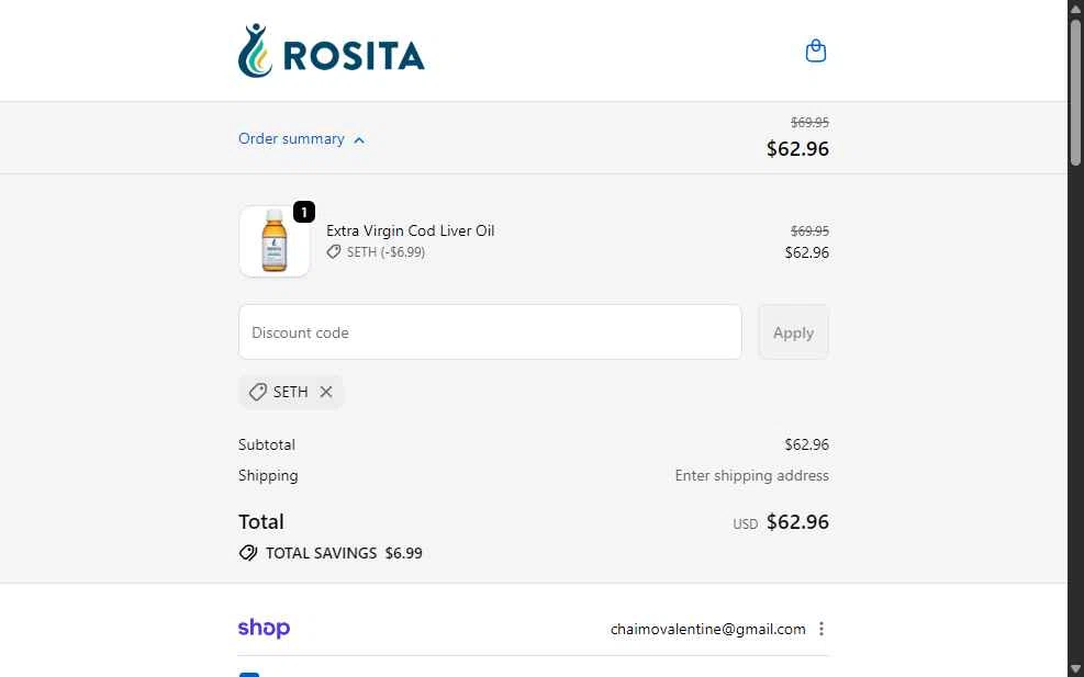 Rosita checkout page showing Rosita discount code box | Screenshot taken by SimplyCodes community member on Jan 30, 2026